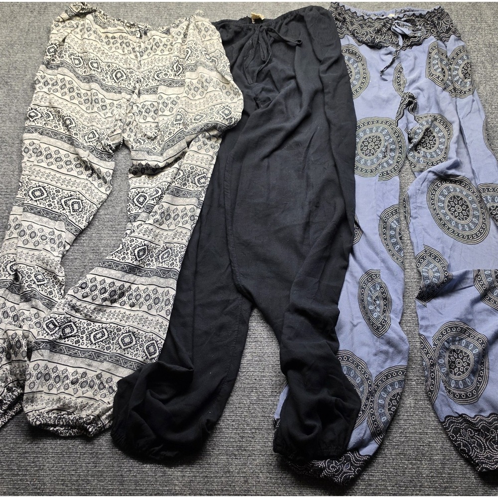 Lot of 3 PIYOGA Pants Handmade Bali Harem Lounge Boho Rayon Size 0-12 One Size